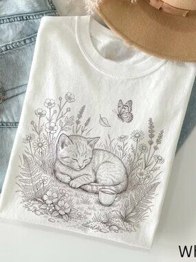 Cat Shirt, Sleeping Cat Tee, Nature And Cat Graphic Shirt Gift